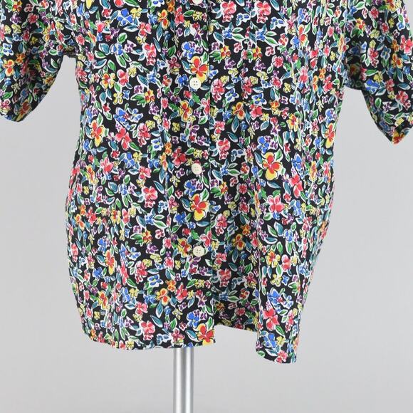 Vintage 80s Short Sleeve Black Floral Blouse Women's Petite Size 10 - Picture 5 of 10